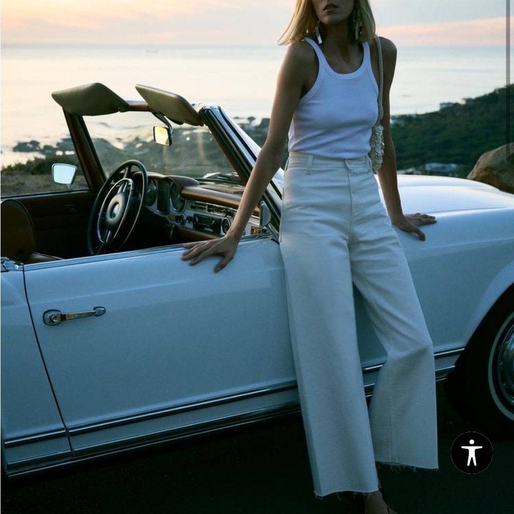 ZW COLLECTION HIGH WAIST MARINE STRAIGHT POCKET JEANS, Zara white jeans, Sz 4